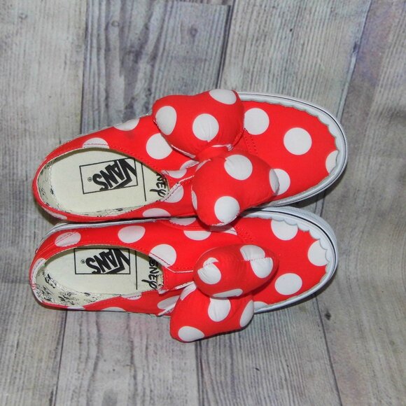 VANS X Disney Minnie Mouse Bow Red/White Canvas Sneakers Womens Size 7 WORN ONCE - Picture 6 of 7